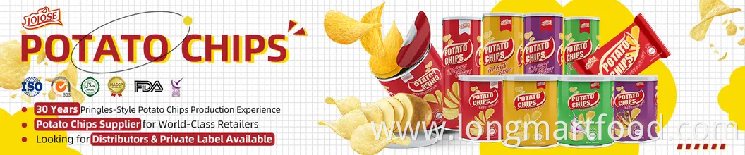 Chinese Pringles-Style Largest Manufacturer Co-Packer Jojose Brand Halal ISO HACCP Brc FDA Approved Salty Snacks for Retailers National Brands Potato Chips